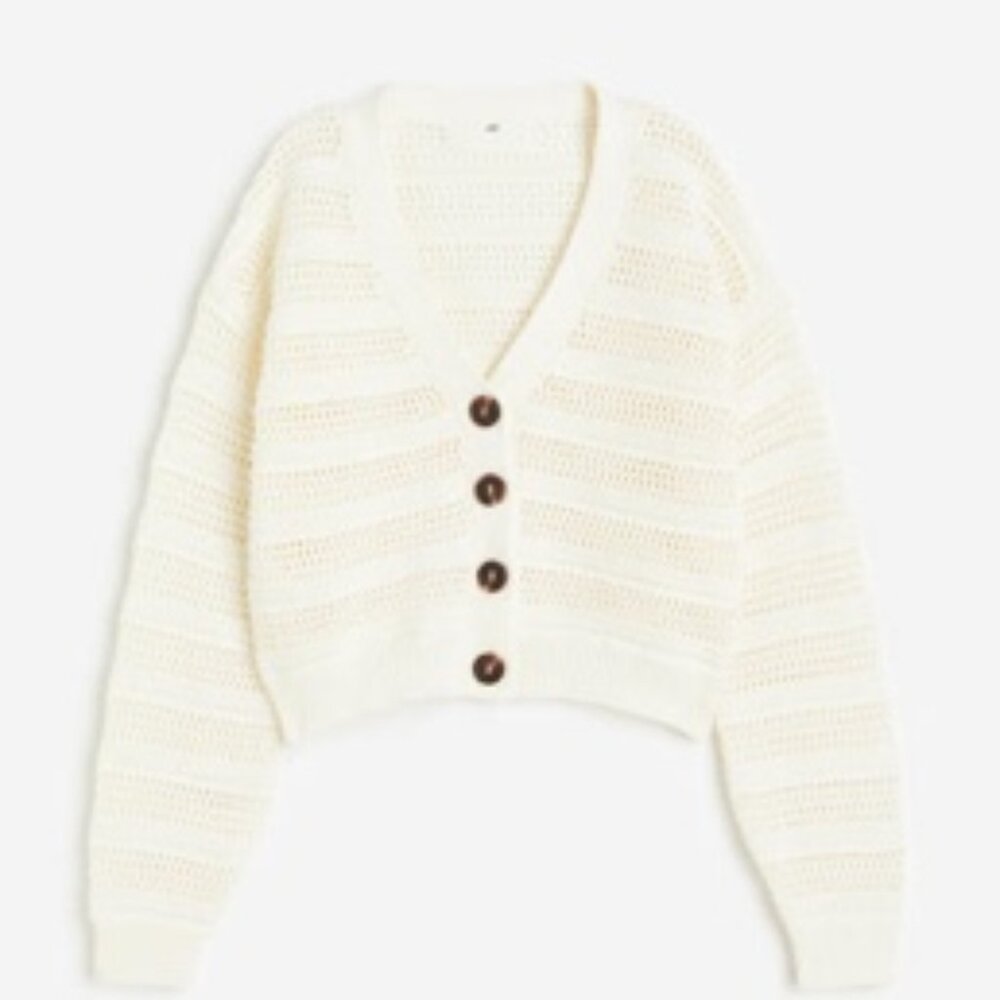 H&M Girls Rib-Knit Cardigan | Natural White | Size 8–10Y